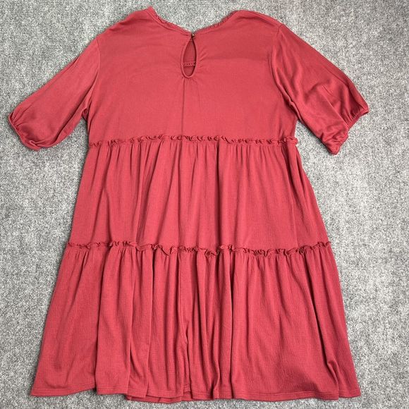 Knox Rose Dress Womens XXL Short Sleeve Babydoll Keyhole Back Dark Red - Picture 2 of 8